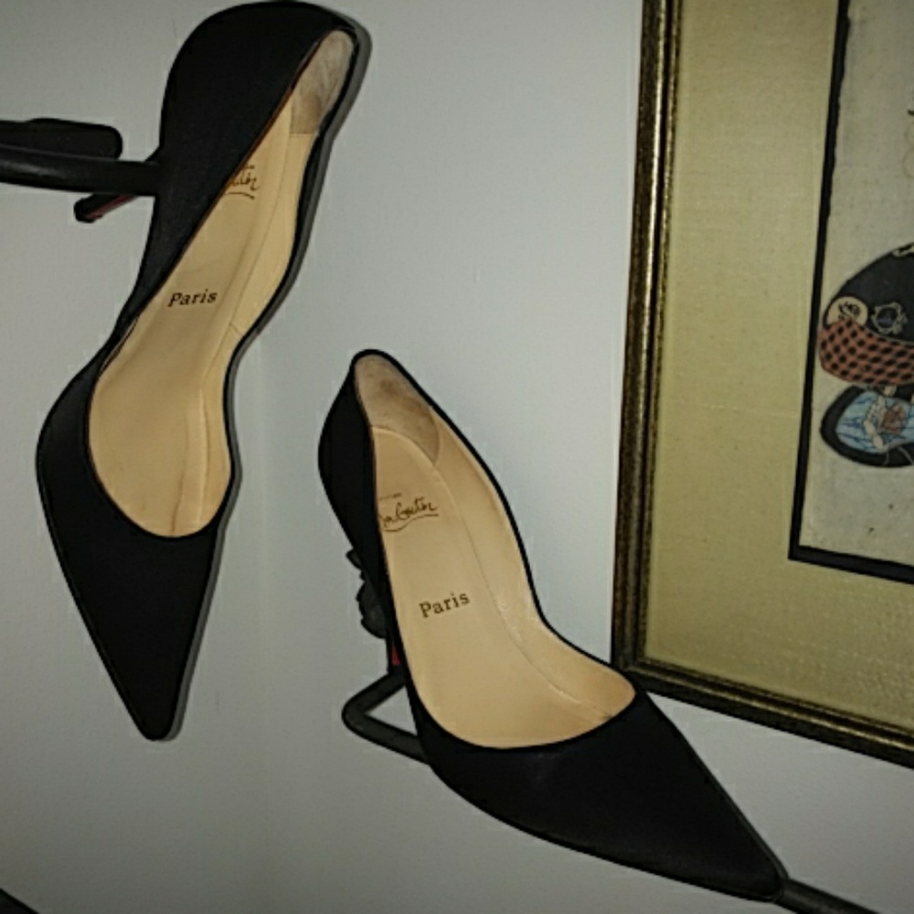Christian Louboutin Black Satin Point Toe Heels 39